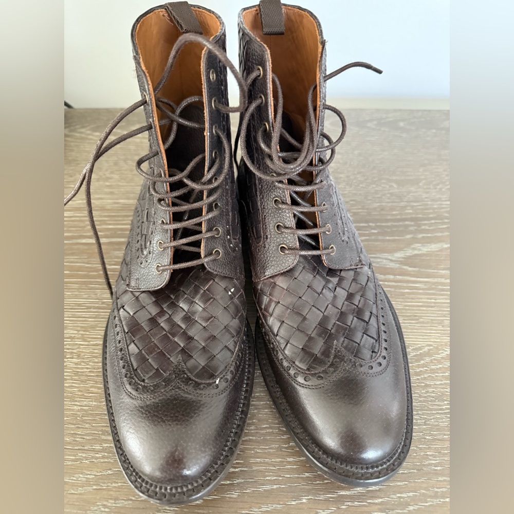 Taft Chocolate Brown Woven Leather Boots